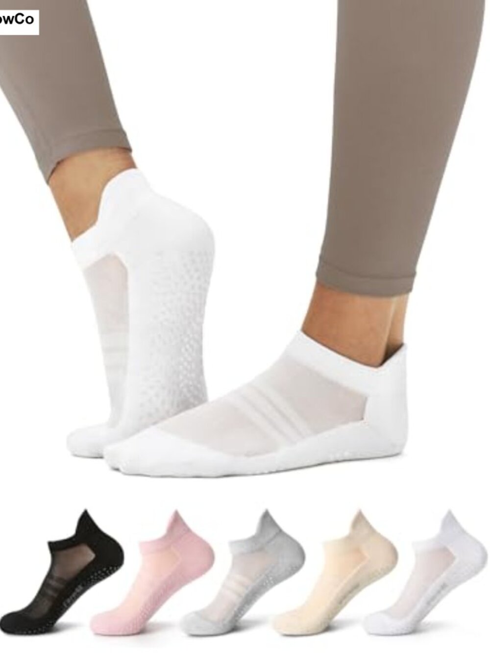 Pilates Grip Socks Cotton Blend Non-Slip Yoga Barre Ankle Socks 5 Pairs